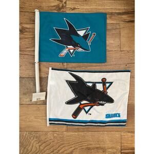 Lot 2 San Jose Sharks NHL 1993 Vintage Banner and Car Flag Banner 15"x11"